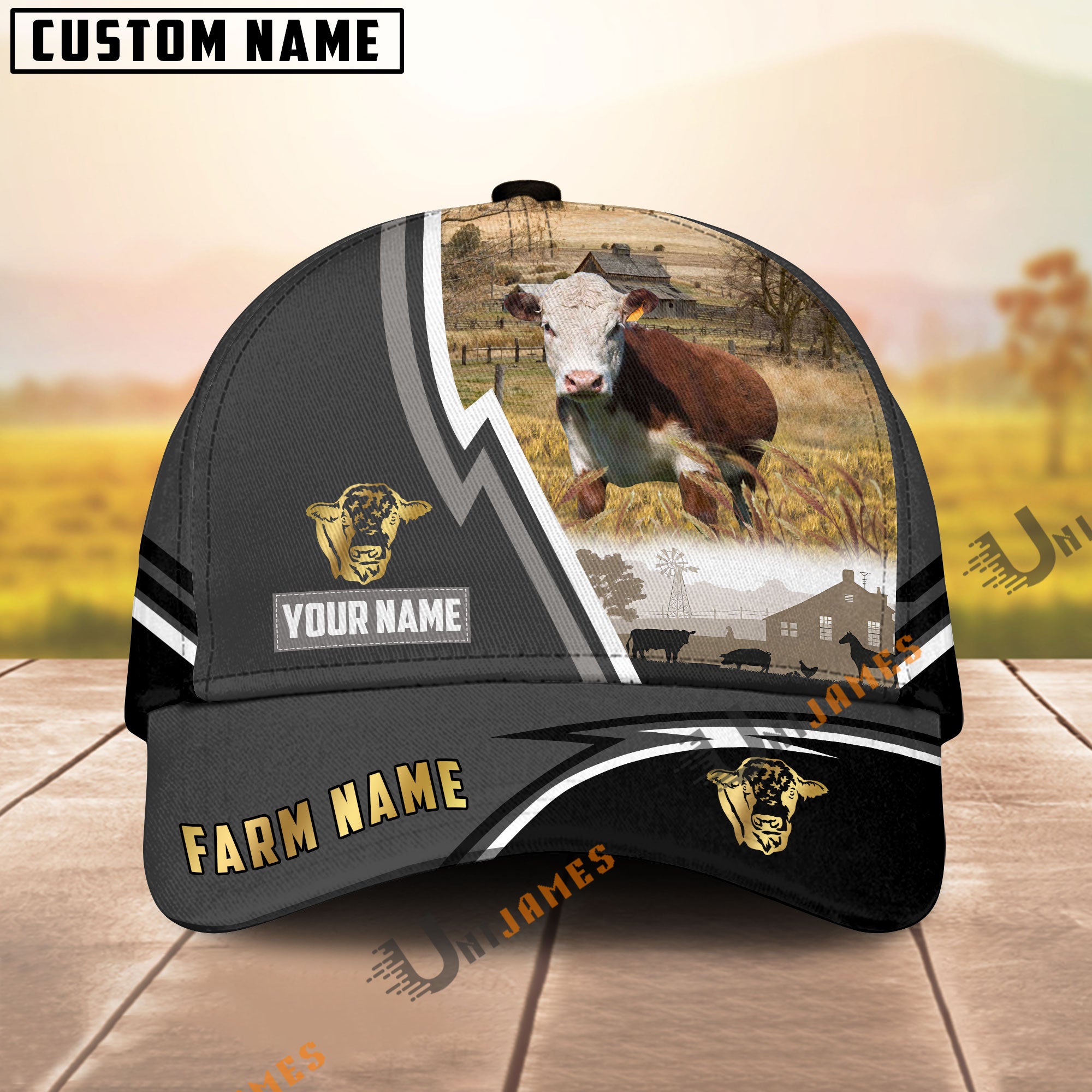 Uni Hereford Black White Country Customized Name Brown Leather Pattern ...