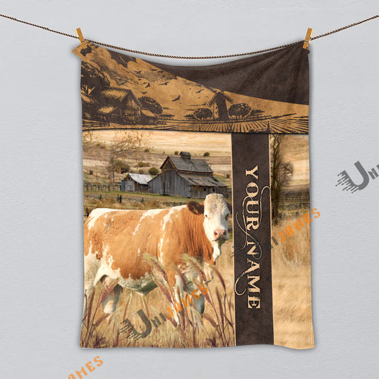 Uni Personalized Name Simmental Peaceful Farm 3D Blanket