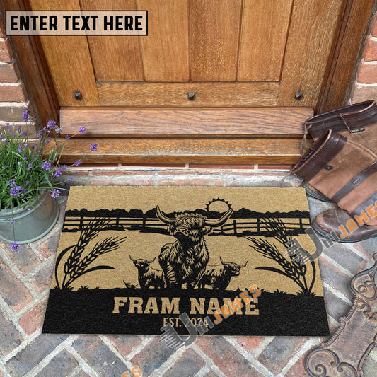 Uni Highland Sunshine Field Custom Farm Name Custom Year Coir Doormat