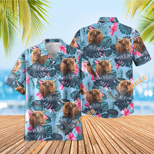 Unique Highland Blue Hibiscus Hawaiian Shirt