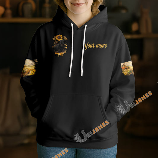 Uni Personalized Golden Harvest Farm Sunflower & Cow Hoodie (8 Cattle Breeds)