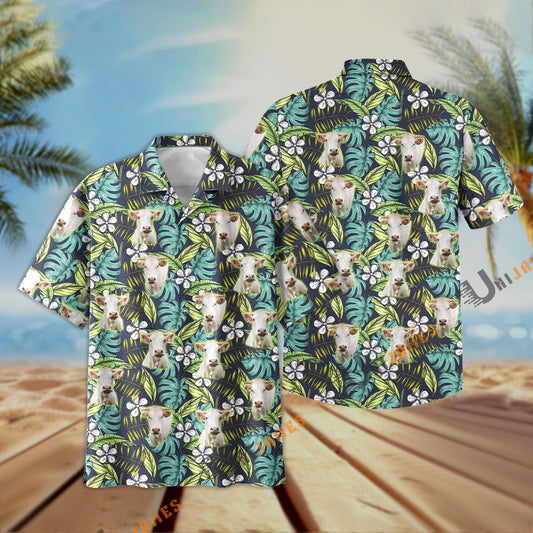 Uni Charolais Summer Blue Flowers 3D Hawaiian Shirt