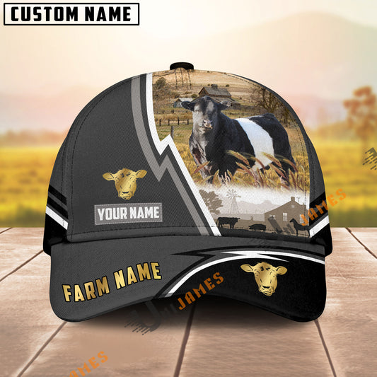 Uni Belted Galloway Black White Country Customized Name Brown Leather Pattern Cap