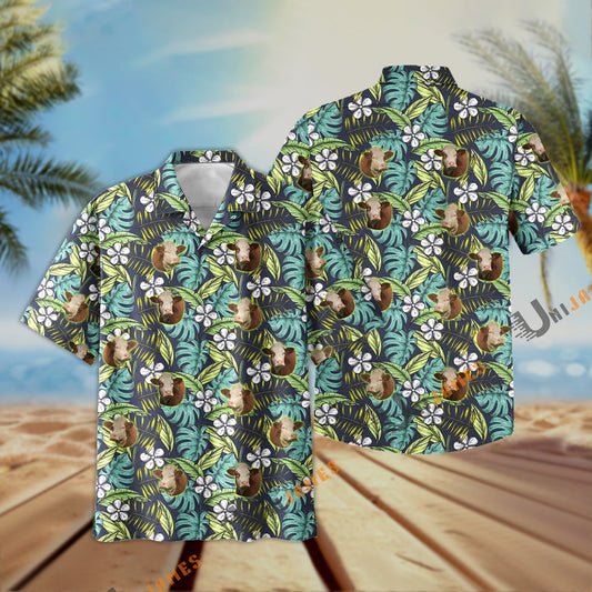 Uni Simmental Summer Blue Flowers 3D Hawaiian Shirt