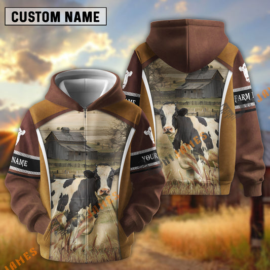 Uni Holstein Personalized Name and Farm Name Color Mixed 3D Hoodie