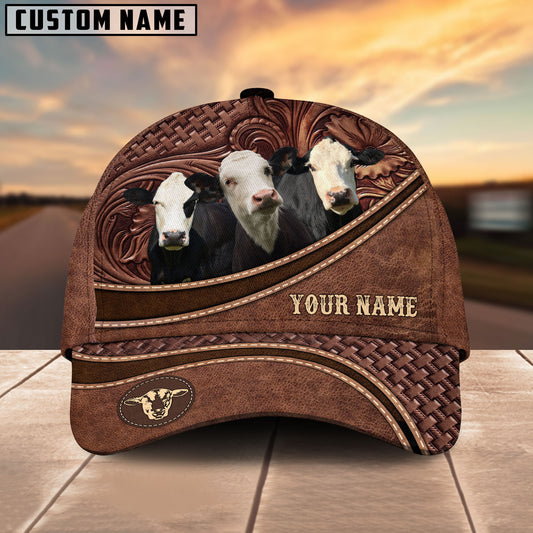 Uni Black Baldy Personalized Name Brown Carving Leather Pattern 3D Classic Cap