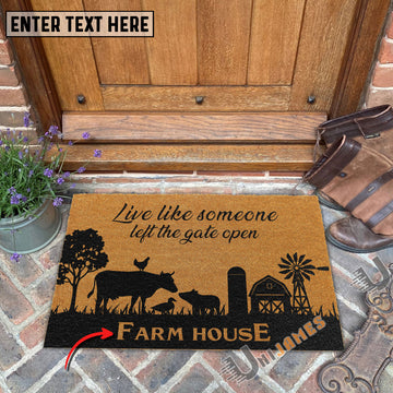 Uni Farm Animal Custom Farm Name Live Like Someone Left The Gate Open Coir Doormat