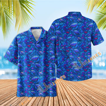 UNIJAMES BLUE TURTLE UNDERSEA HAWAIIAN SHIRT