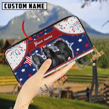 Uni Friesian America Lover Custom Name 3D Leather Clutch