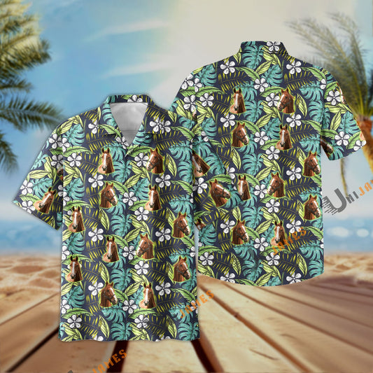 Uni Horse Summer Blue Flowers 3D Hawaiian Shirt