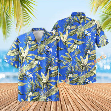 UniJames White Ginger - Blue Short Sleeve Hawaiian Shirt