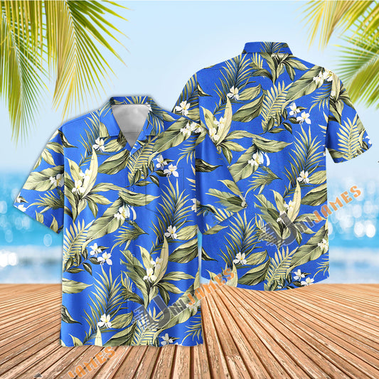 UniJames White Ginger - Blue Short Sleeve Hawaiian Shirt