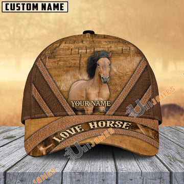 Uni Mustang Horse Brown Leather Pattern Personalized Name Cap