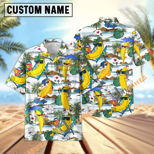 UniJames White Banana Beach Bonanza Hawaiian Shirt