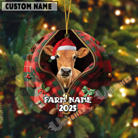 Uni Personalized Farm Name Merry Christmas Farm Plaid Acrylic Ornament (14 Breed Options)