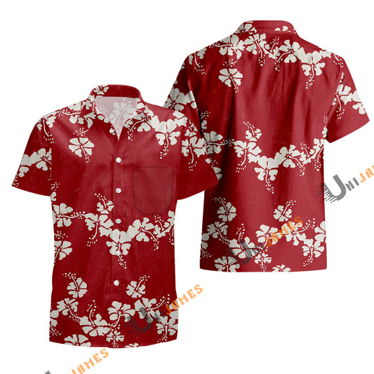 UniJames 50th State Flower - Red Short Sleeve Hawaiian Shirt
