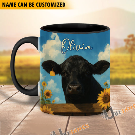 Uni Black Angus Peace Farm Personalized Name Two Tone Mug (10 Cattle Breeds)