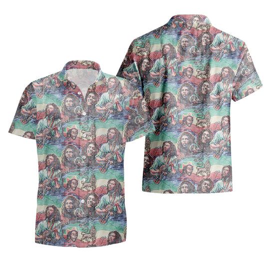 UniJames BOB MARLEY Tuff Gong - Black Short Sleeve Hawaiian Shirt