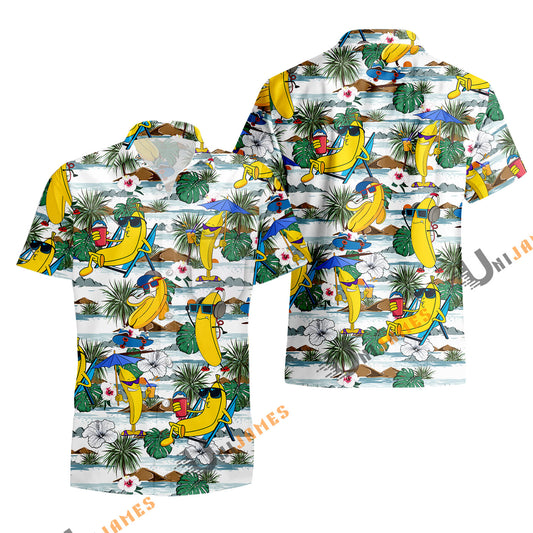 UniJames White Banana Beach Bonanza Hawaiian Shirt