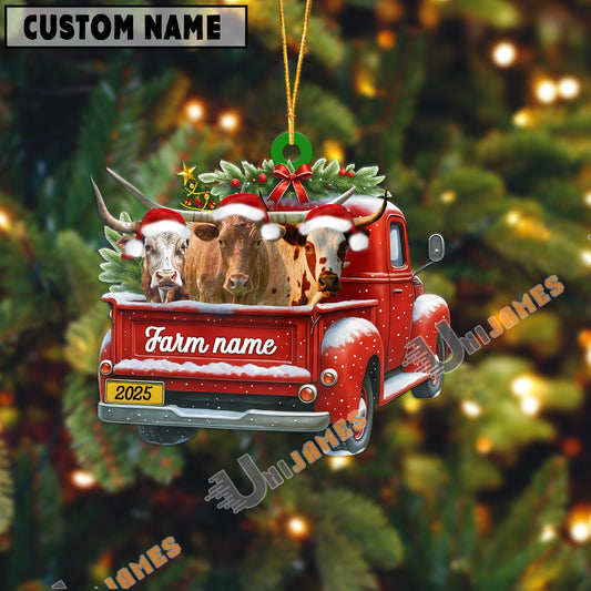 Uni Personalized Texas Longhorn Christmas Farm Truck Custom Shape Acrylic Ornament