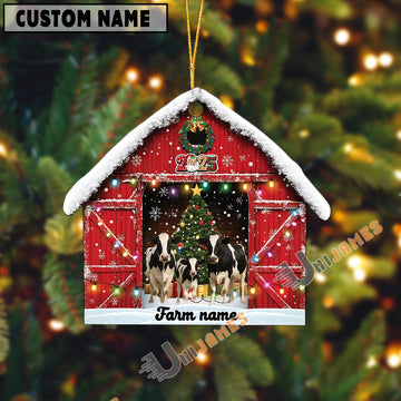 Uni Personalized Holstein Christmas Barn Ornament – Custom Farm Name 2025