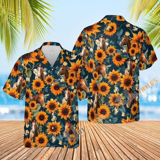 Uni Horse Sunflowers Blue 3D Hawaiian Shirt