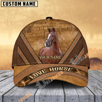 Uni Warmbloods Horse Brown Leather Pattern Personalized Name Cap