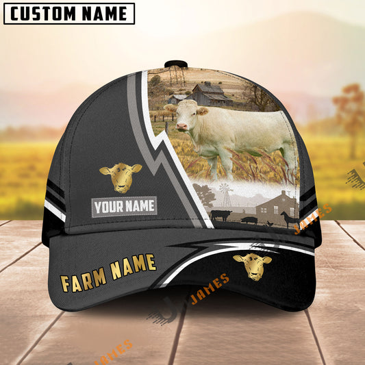 Uni Charolais Black White Country Customized Name Brown Leather Pattern Cap