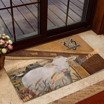 Uni Charolais No Horn Personalized - Welcome  Doormat