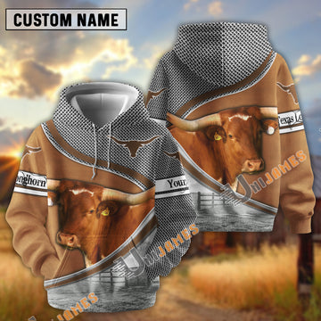 Uni Texas Longhorn Metal Pattern Personalized Name 3D Hoodie