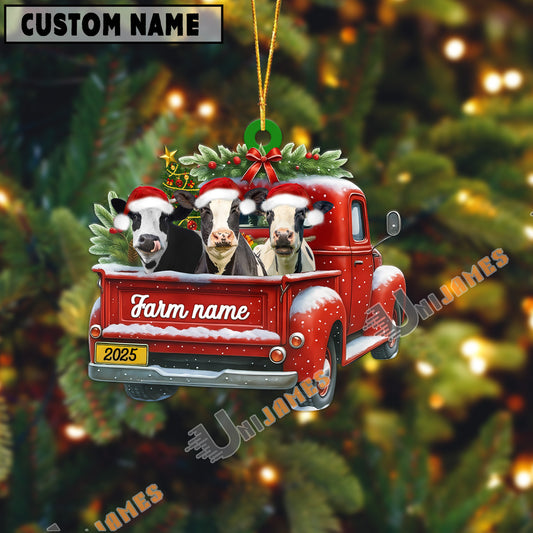 Uni Personalized Holstein Christmas Farm Truck Custom Shape Acrylic Ornament
