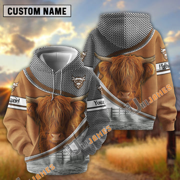 Uni Highland Metal Pattern Personalized Name 3D Hoodie