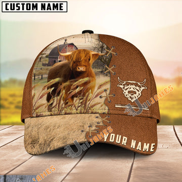 Uni Highland Custom Name Brown Leather Pattern Cap