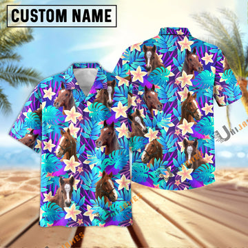 Uni Horse Light Blue Flowers 3D Hawaiian Shirt