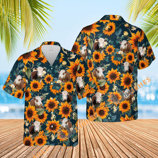 Uni Hereford Sunflowers Blue 3D Hawaiian Shirt