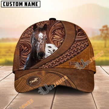 Uni Appaloosa Horse Carving Leather Pattern Custom Name Cap