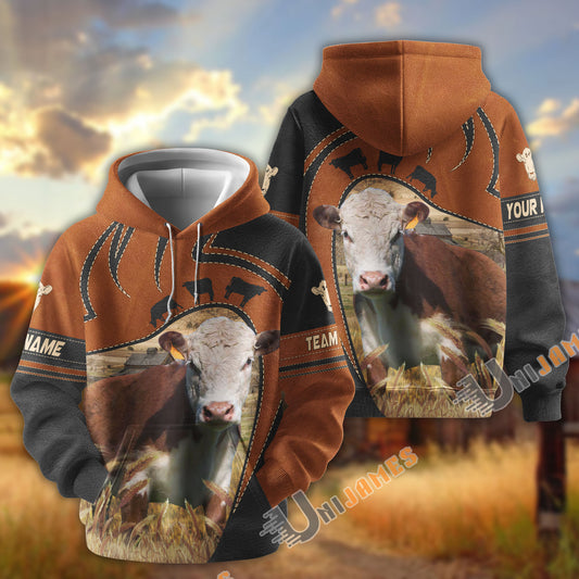 Uni Hereford Leather Pattern Custom Name, Farm Name 3D Hoodie