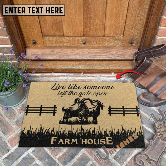 Uni Goat Custom Farm Name Live Like Someone Left The Gate Open Coir Doormat