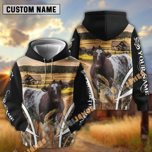 Uni Shorthorn Custom Name Meadow Pattern Black Hoodie