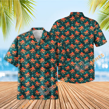 UNIJAMES ORANGE OCTOPUS HAWAIIAN SHIRT
