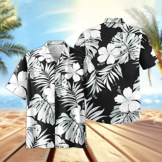 Uni Big Hibiscus Black Hawaiian Shirt Aloha Shirt Short Sleeve Pocket Shirt Vacation Hawaiian Outdoor Vacation Hawaiian Shirt
