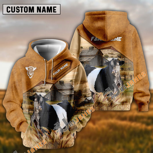 Uni Belted Galloway Cattle Personalized Name Farming Life 3D Hoodie