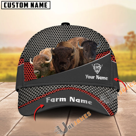 Uni Bison Black Metal Customized Name And Farm Name Cap