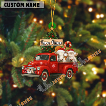 Uni Personalized Charolais Ornament – Red Christmas Truck & Farm Name Custom Shape Acrylic Ornament