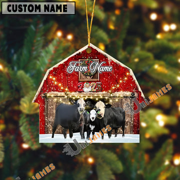 Uni Black Baldy Cattle Christmas Gift Red Barn Custom Shape Acrylic Ornament