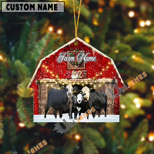 Uni Black Baldy Cattle Christmas Gift Red Barn Custom Shape Acrylic Ornament