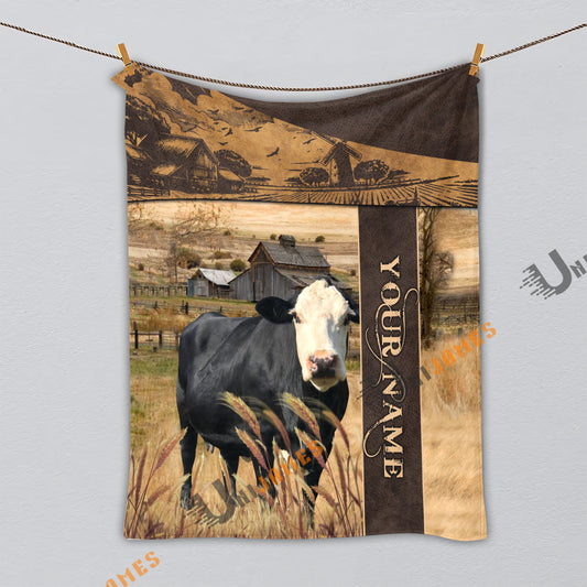 Uni Personalized Name Black Baldy Peaceful Farm 3D Blanket