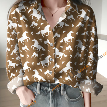 Unique Horse Brown & White Pattern Casual Shirt