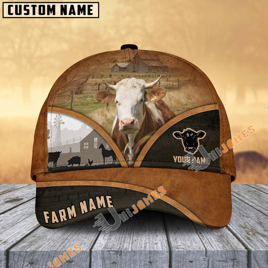 Uni Belted Galloway Farm Country Customized Name Brown Leather Pattern Cap