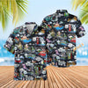 Uni Route 66 Americana Black Hawaiian Shirt Aloha Shirt Short Sleeve Shirt Vacation Hawaiian Outdoor Vacation Hawaiian Shirt